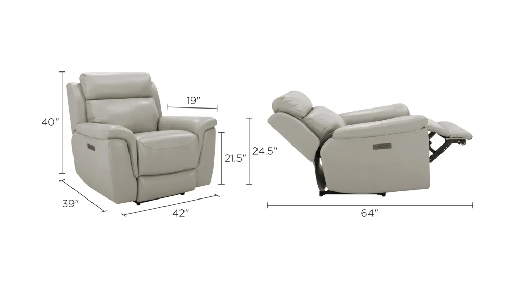 Dryden Leather Power Recliner w/ Power Headrest Dimensions