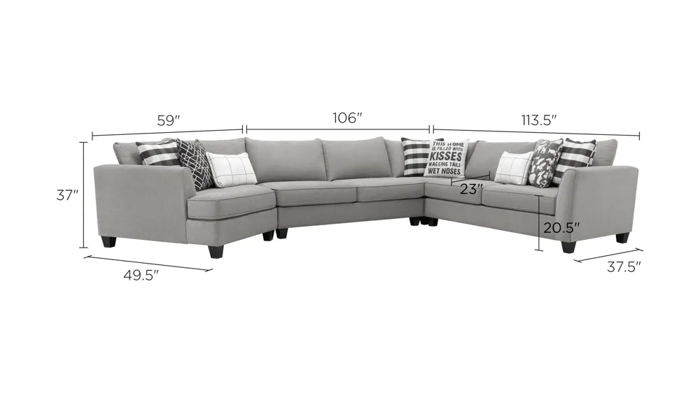 Daine 4-pc. Sectional Sofa Dimensions