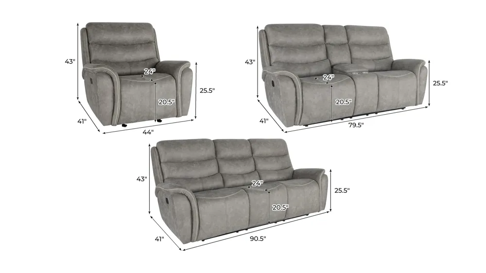 Kamari 3-pc. Manual Living Room Set Dimensions