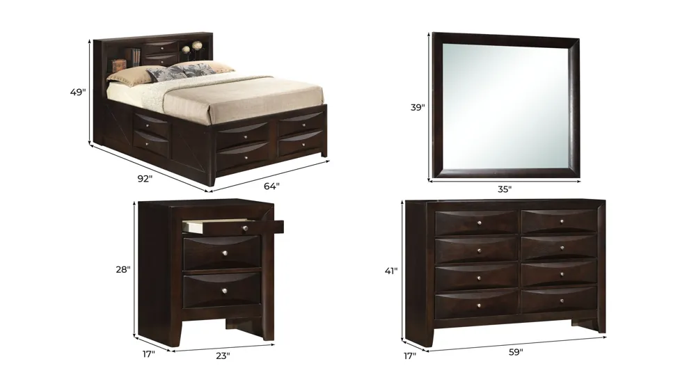 Marilla 4-pc. Captain's Bedroom Set Dimensions