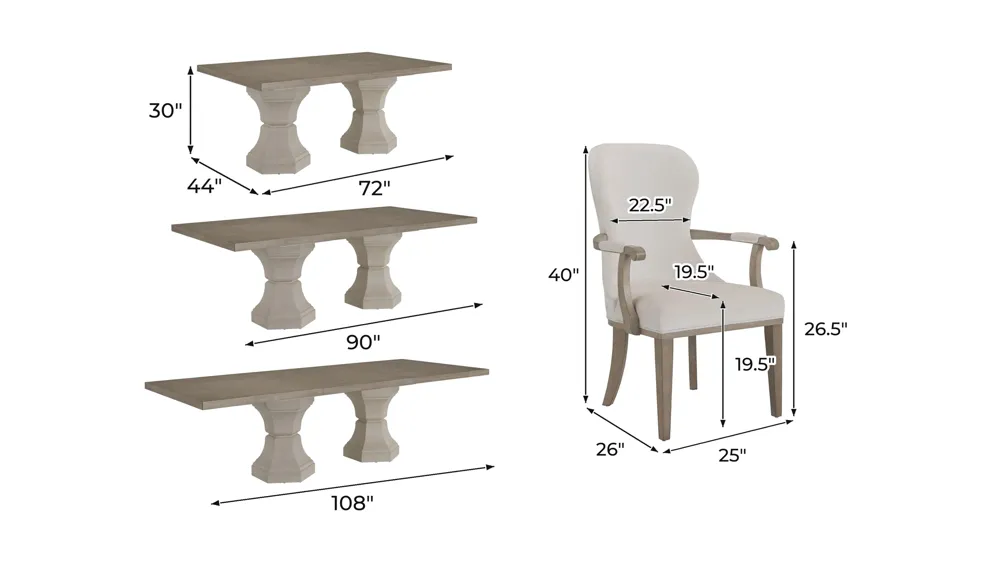Seraphina 7-pc. Dining Set ( 6 Arm) Dimensions