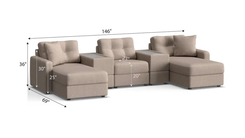 ModularOne 5-pc. Sectional w/One Power Console Dimensions