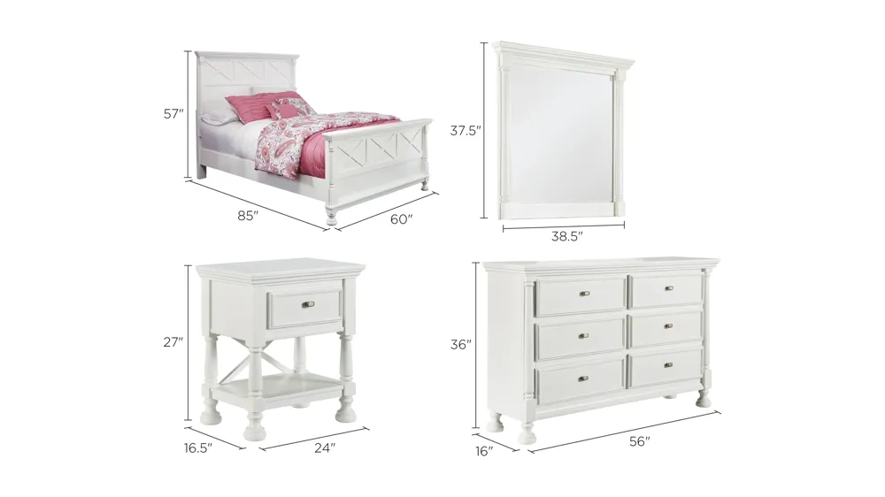 Eliza 4-pc. Bedroom Set Dimensions