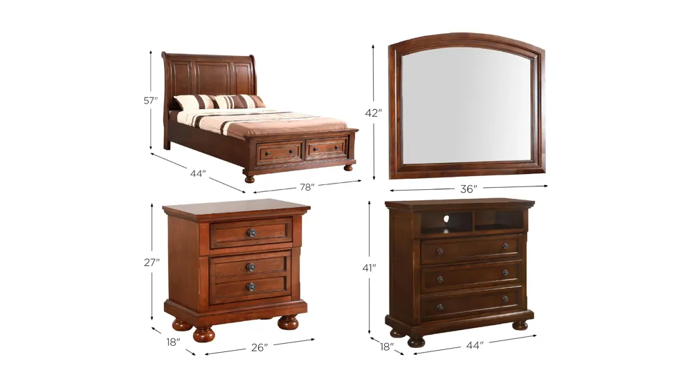 Meade 4-pc. Sleigh Storage Bedroom Set Dimensions