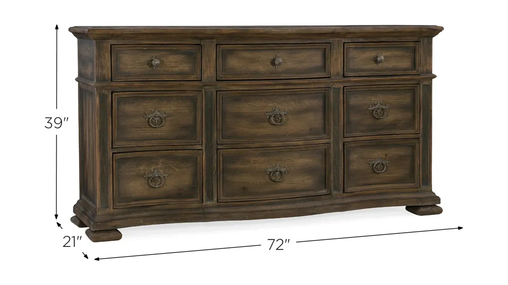Hill Country Nine-Drawer Dresser Dimensions
