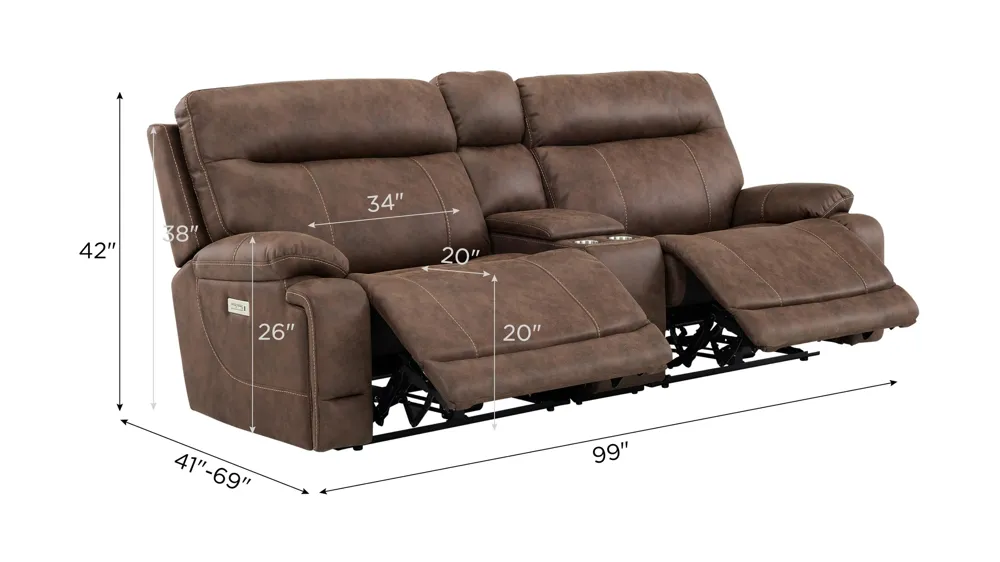 Gates 3-pc. Dual Power Console Loveseat Dimensions