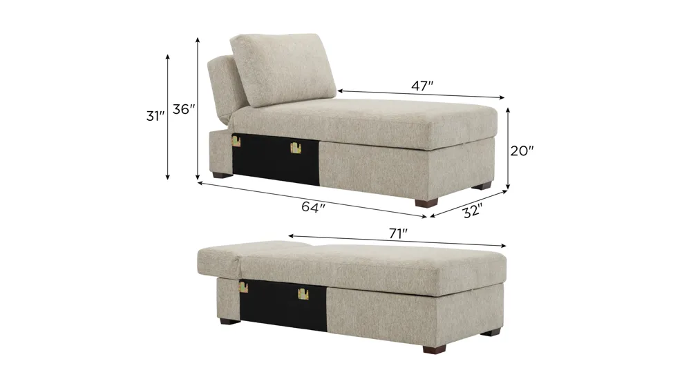 Juniper Armless Klik Klak Chaise w/ Storage Dimensions