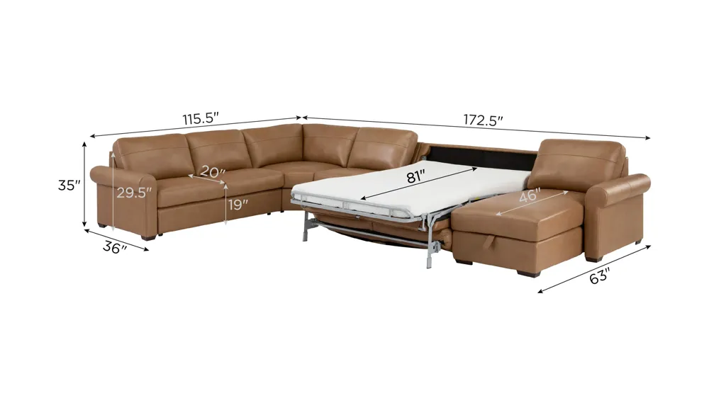 Harley 6-pc. Leather Sectional Dimensions