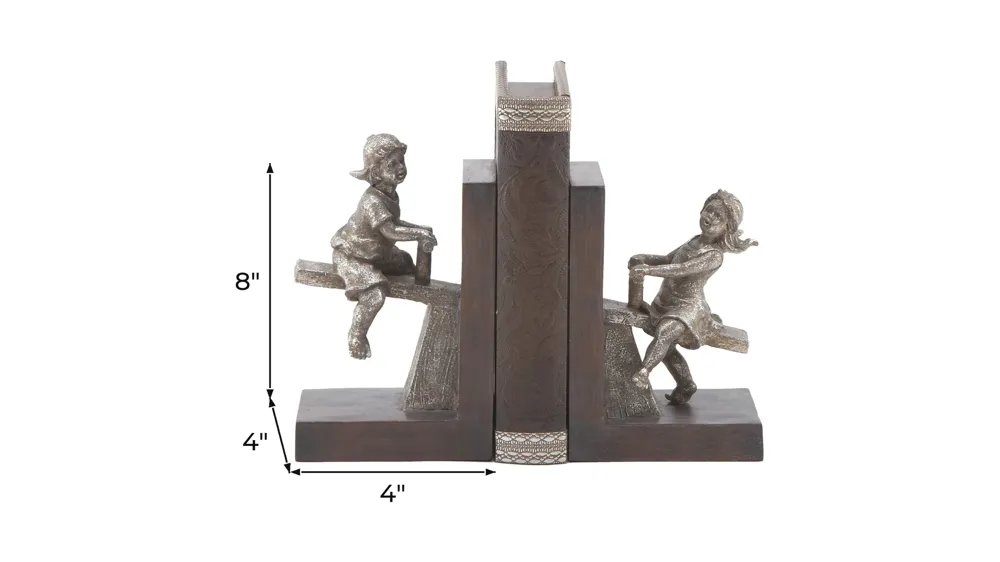 Ivy Collection People with Swing Set Antiqued Bookends Set Dimensions