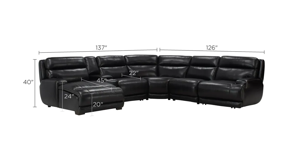 Tompkins Leather 6-pc. Sectional Dimensions