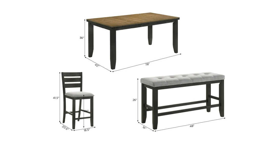 Bardstown 6-pc. Counter Height Set Dimensions