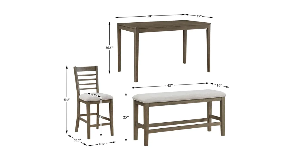 Sumter 6-pc. Counter-Height Dining Set Dimensions