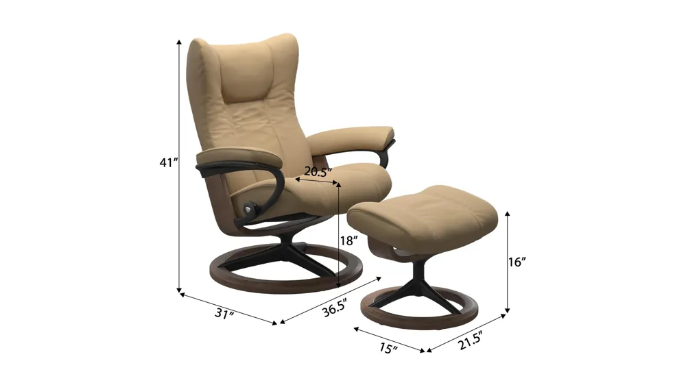 Wing Large Signature Chair & Ottoman Dimensions