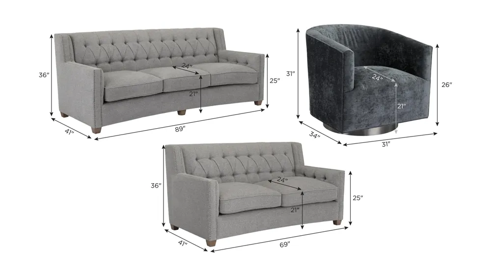 Celia Living Room Set Dimensions