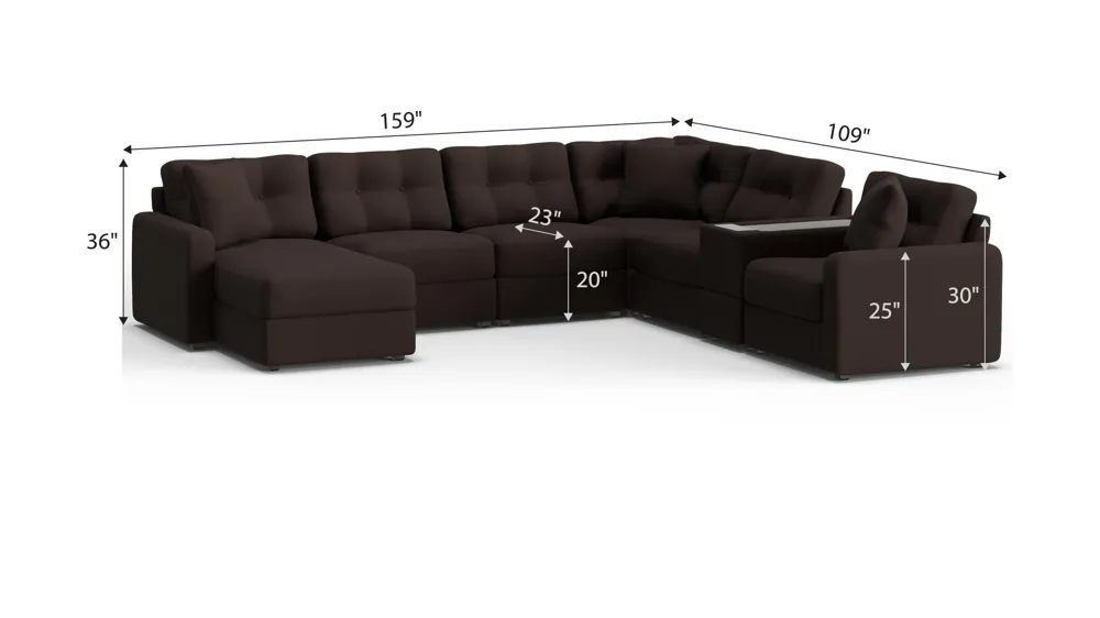 ModularOne 7-pc. Sectional w/One Power Console Dimensions
