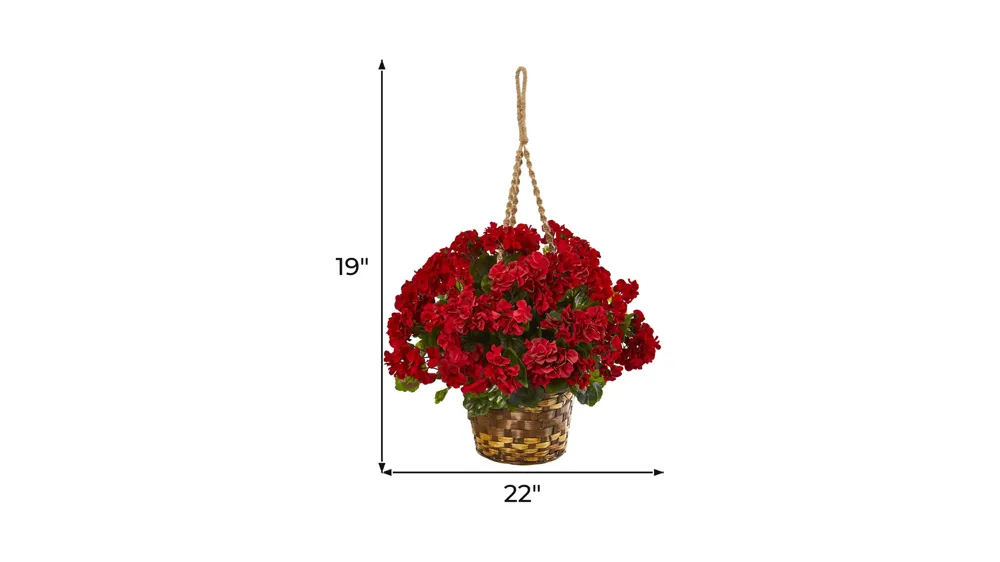 19in. Geranium Hanging Basket Artificial Plant (Indoor/Outdoor) Dimensions