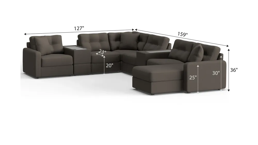 ModularOne 8-pc. Sectional w/One Power Console Dimensions