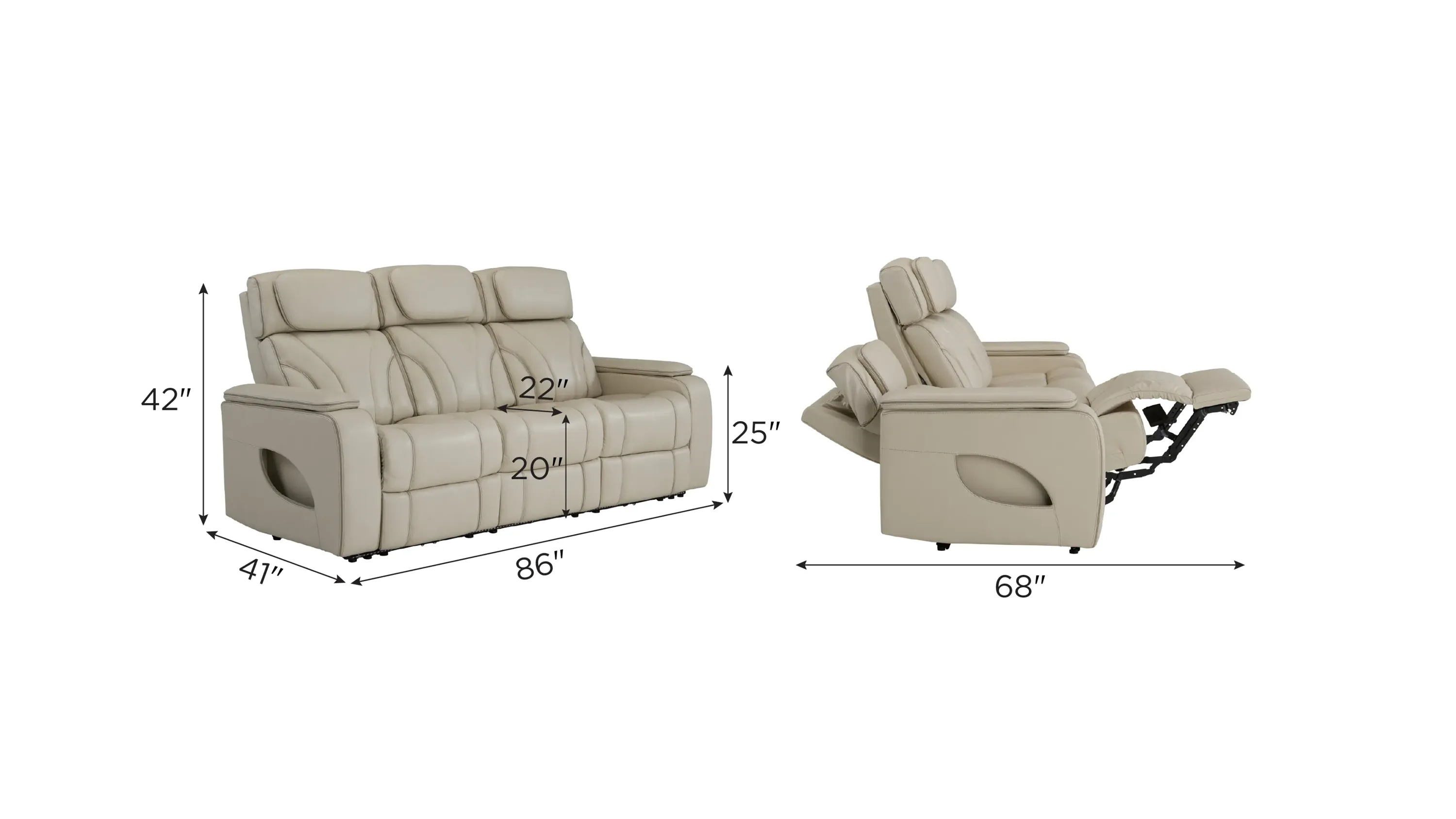 Avis Zero Gravity Power Sofa w/ Power Headrest, Heat and Massage