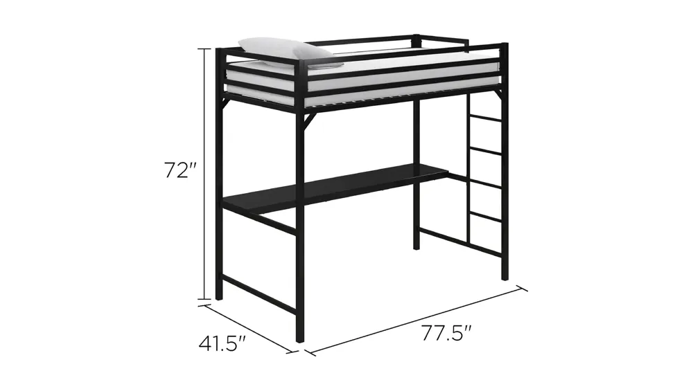 Miles Loft Bed with Desk Dimensions