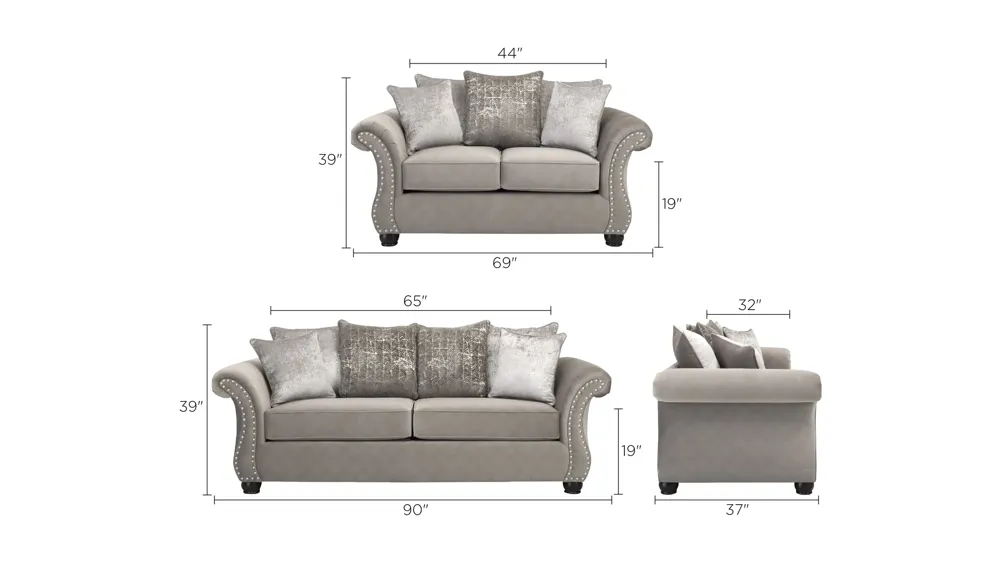 Bernardino 2-pc. Microfiber Sofa and Loveseat Set Dimensions