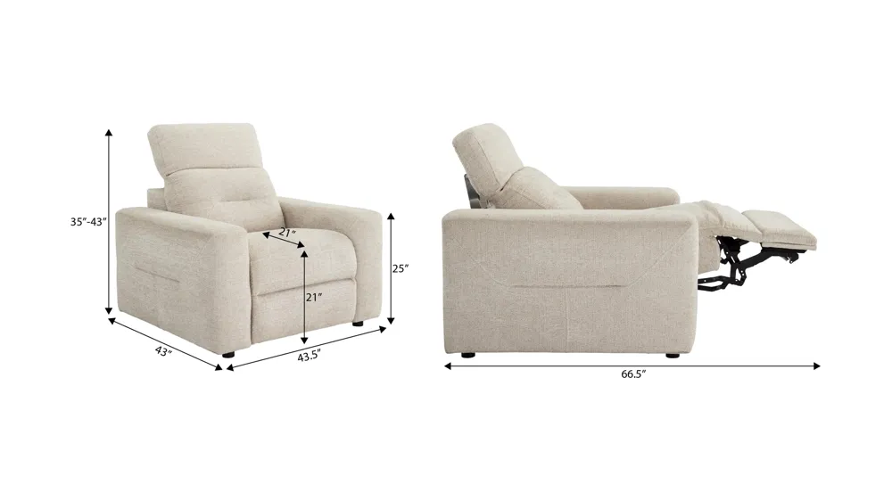 Bradbury Dual Power Recliner Dimensions