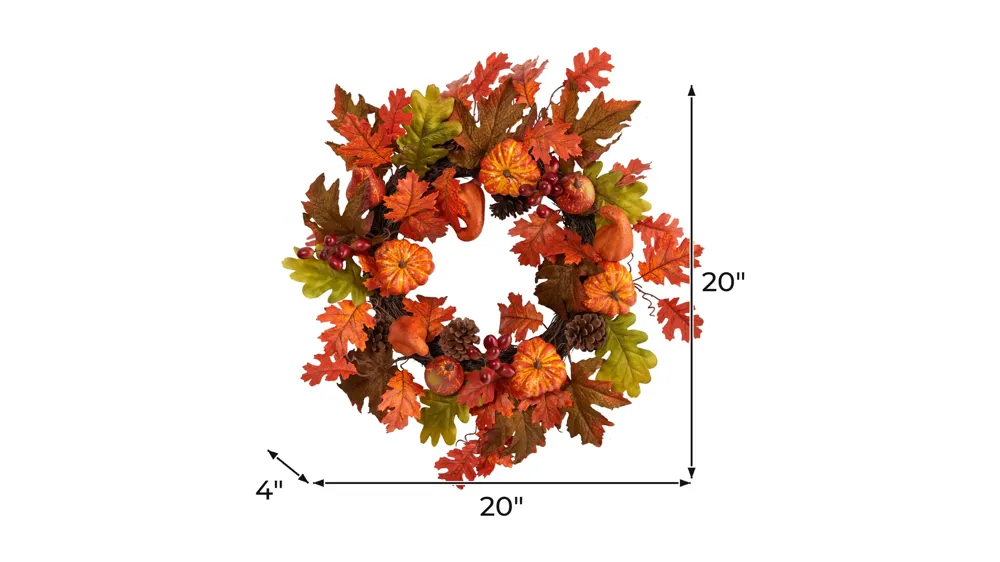 20" Harvest Foliage Artificial Wreath Dimensions