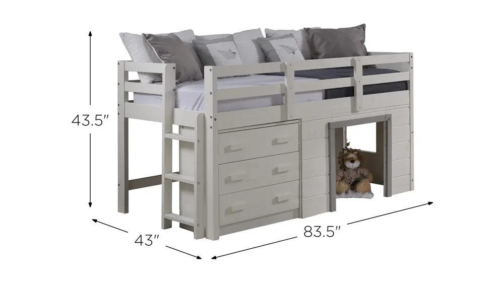 Sweet Dreams Low Loft Bed with 3 Drawer Chest Dimensions