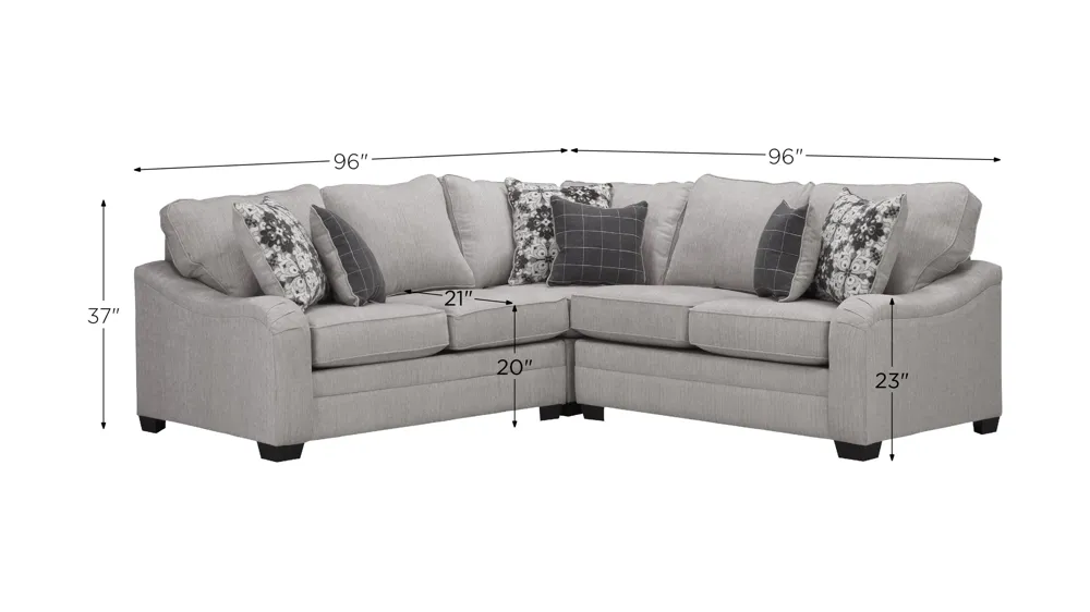 Caid 3-pc. Chenille Sectional Dimensions