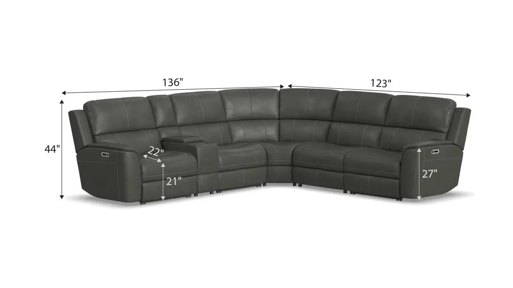 Henrick 6-pc. Triple Power Leather Sectional Dimensions