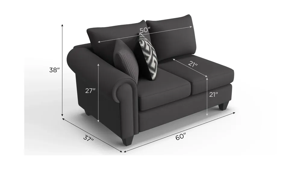 Piper Chenille Left Arm Facing Loveseat Dimensions