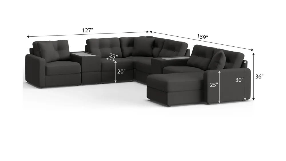 ModularOne 8-pc. Sectional w/One Power Console Dimensions