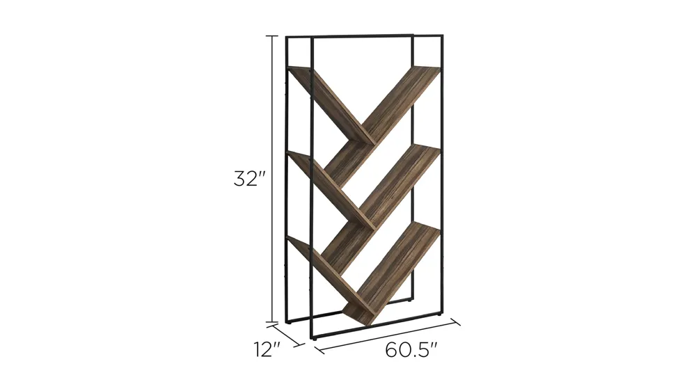 Titus Bookcase w/ Slanted Shelves Dimensions