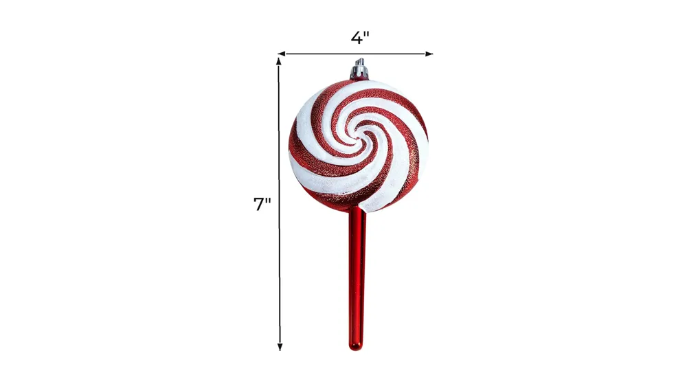 7" Candy Cane Lollipop Holiday Shatterproof Ornament Set Dimensions