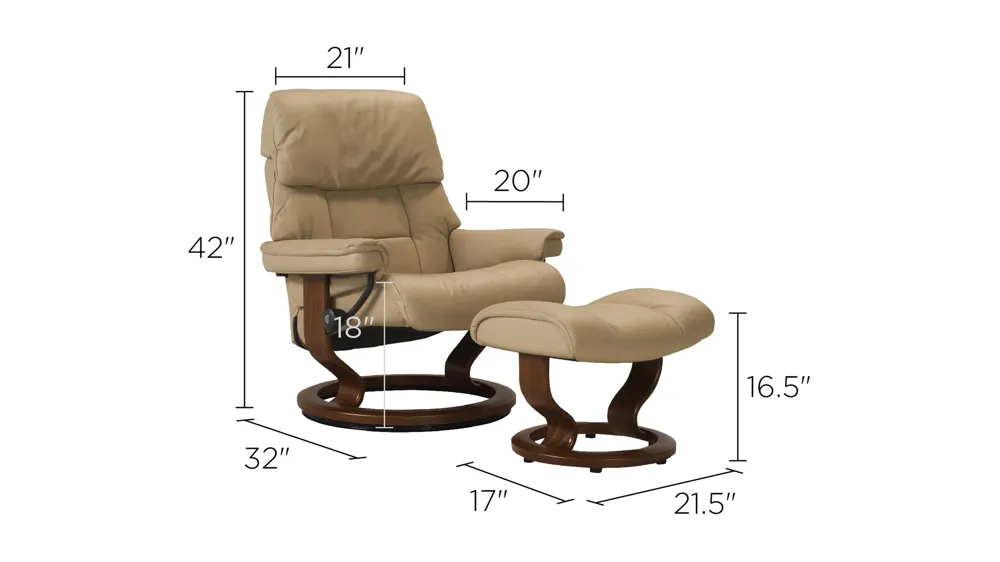 Stressless Ruby Large Leather Reclining Chair and Ottoman Dimensions