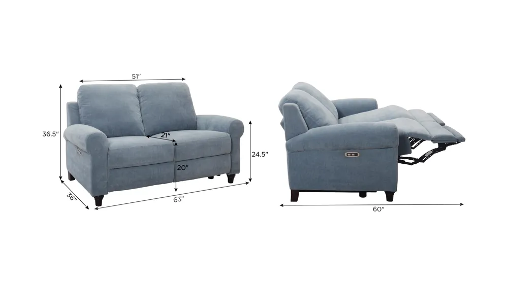 Moorea Power Loveseat Dimensions
