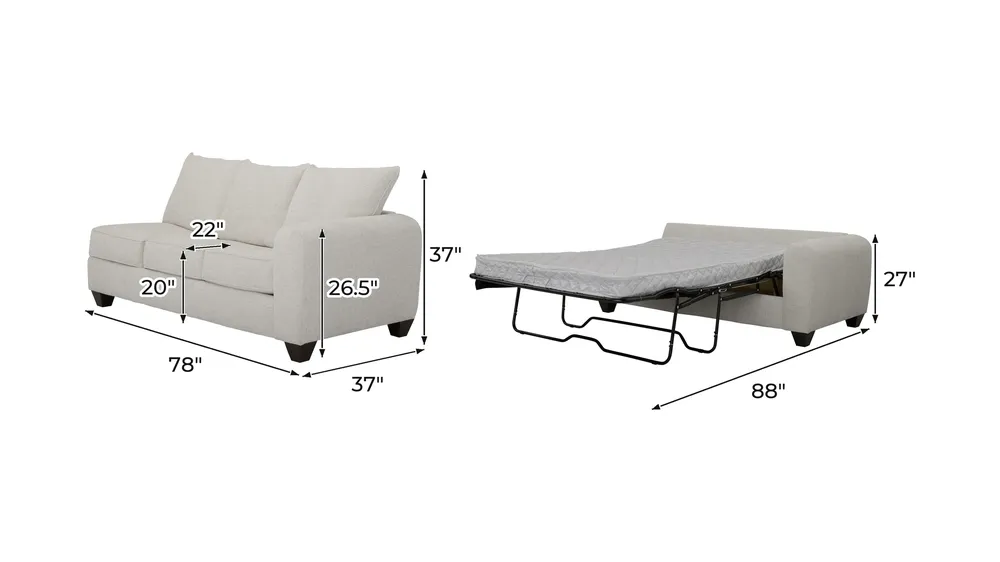 Jaden Right Arm Facing Sofa w/ Full Sleeper Dimensions