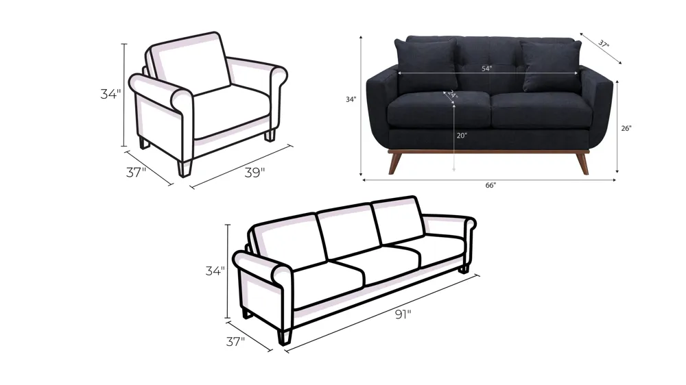 Milo Living Room Set Dimensions
