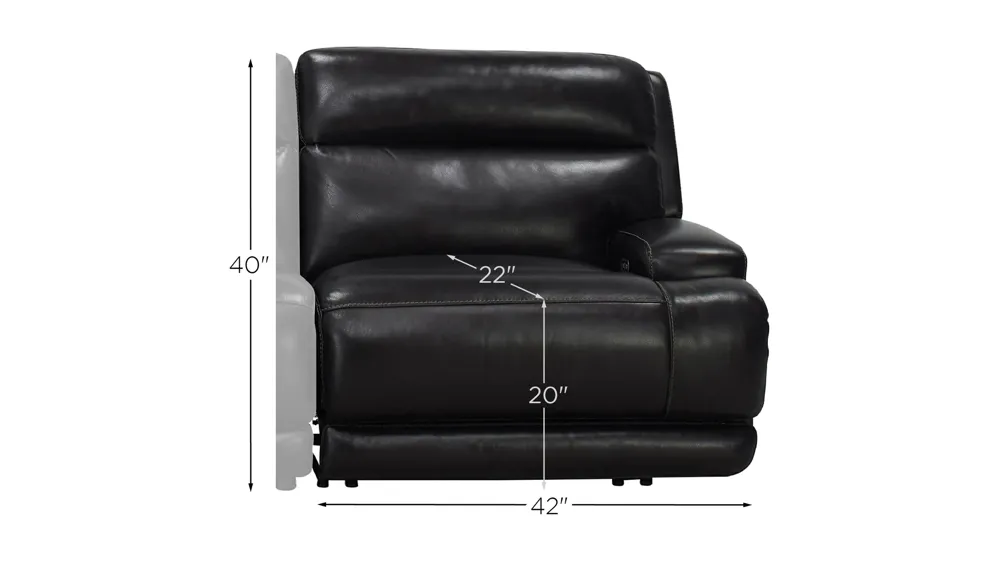 Tompkins Leather Right Arm Facing Power Recliner w/ Power Headrest Dimensions