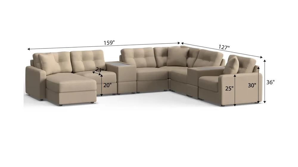 ModularOne 8-pc. Sectional w/One Power Console Dimensions