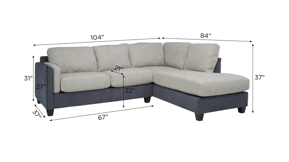Loxley 2-pc. Sofa Chaise Dimensions