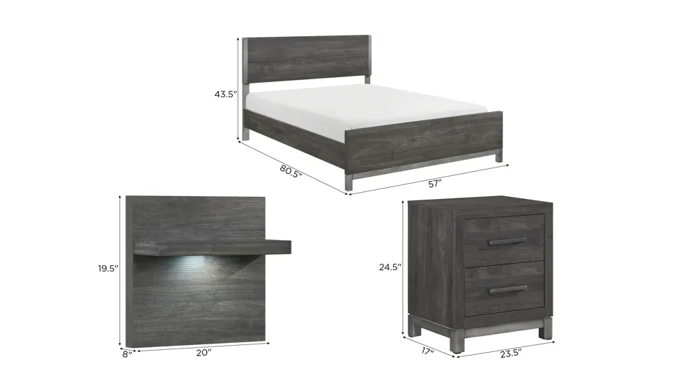 Frado 5-pc. Wall Bed Bedroom Set Dimensions