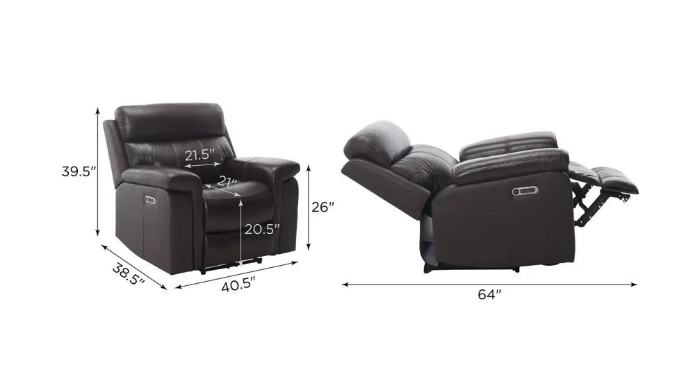 Xander Leather Power Recliner Dimensions