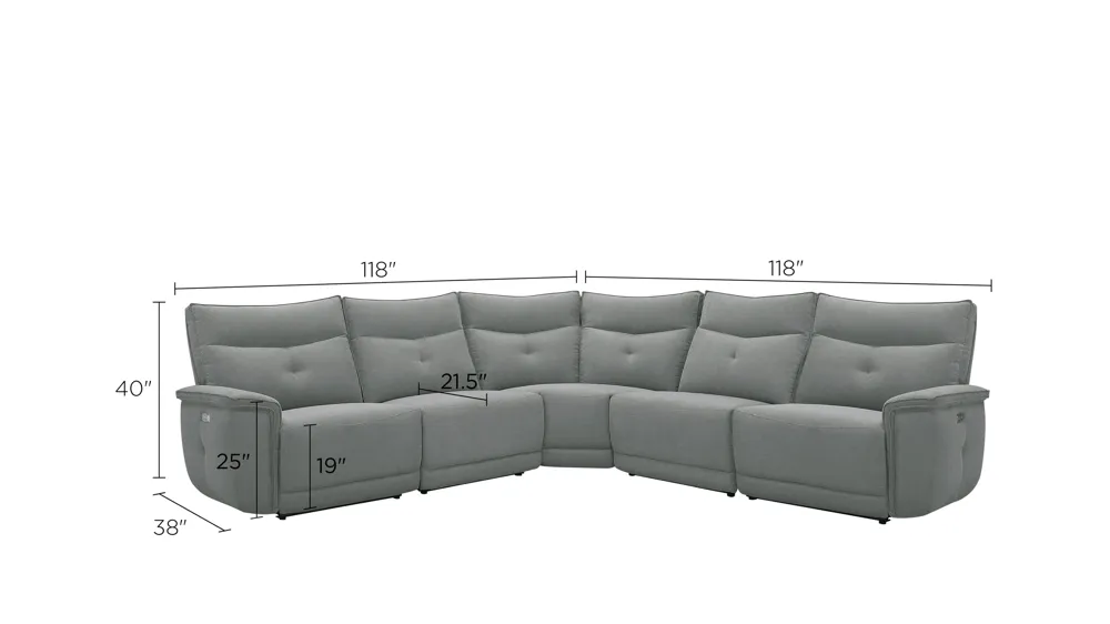 Graceland 5-pc. Sectional Sofa w/Power Headrests Dimensions