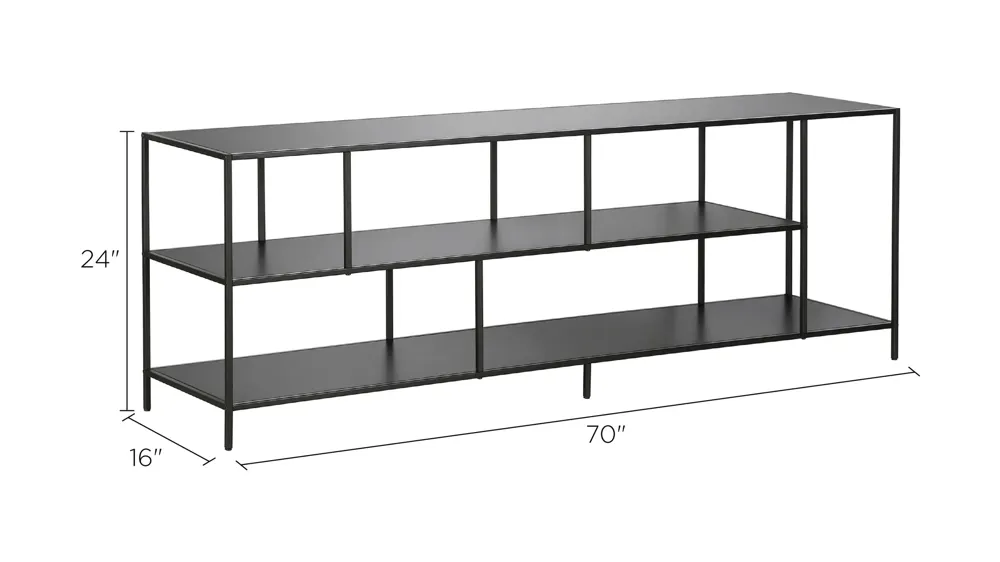 Zinnia 70" TV Stand with Metal Shelves Dimensions