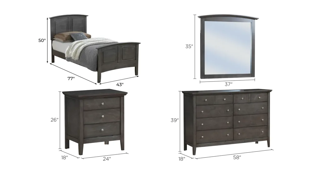 Hammond 4-pc. Twin Bedroom Set Dimensions
