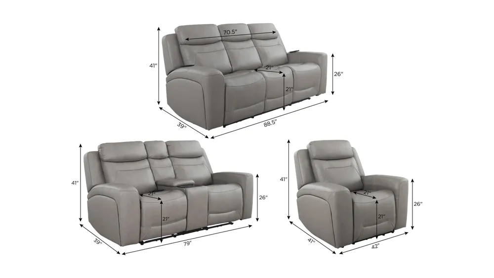 Morgenthal Triple Power Living Room Set w/ Heat & Massage Dimensions