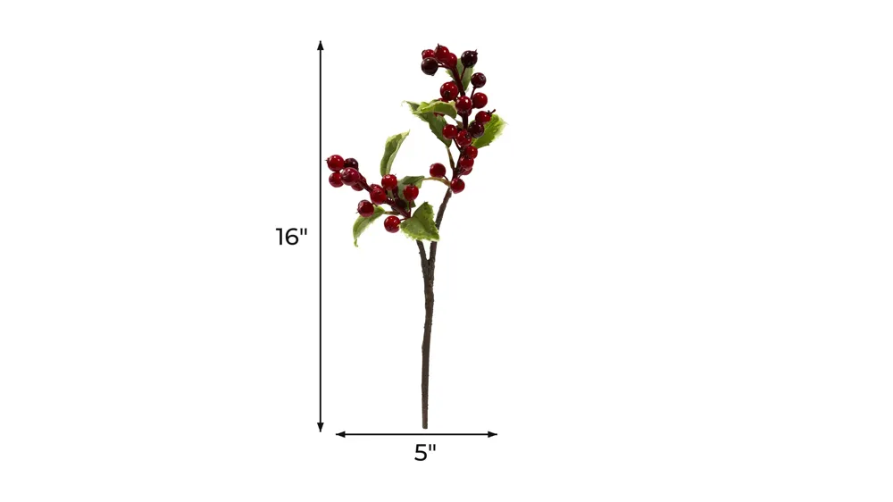 16" Holly Berry Artificial Flower: Set of 6 Dimensions