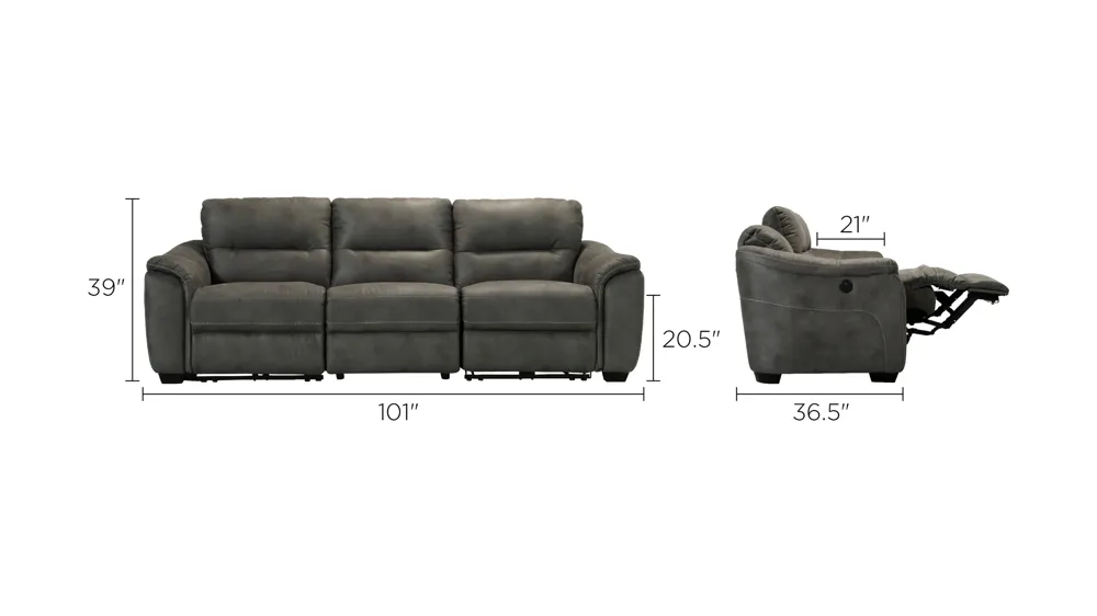 Rockland 3-pc. Microfiber Power-Reclining Sectional Sofa Dimensions