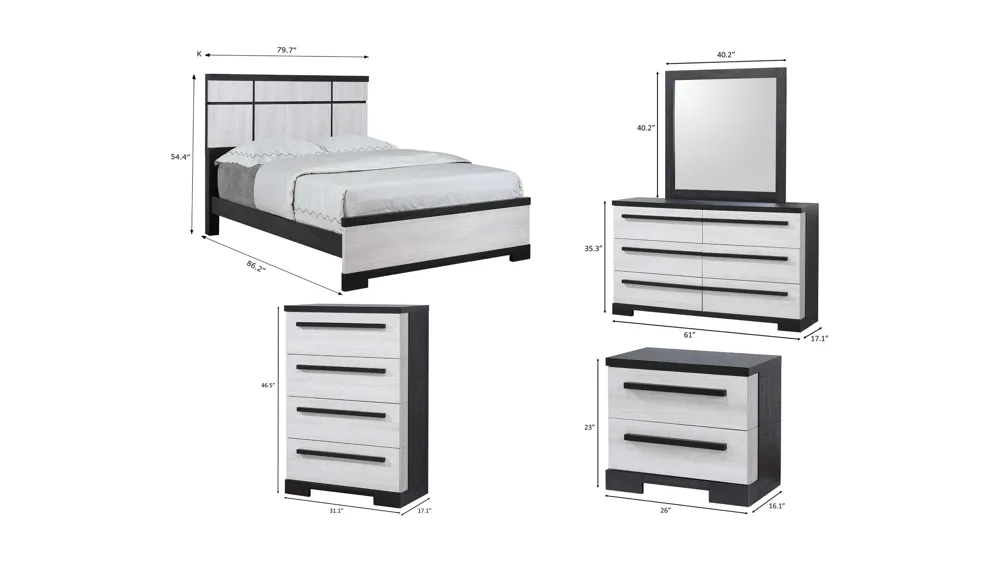 Remington 5-pc. Bedroom Set Dimensions