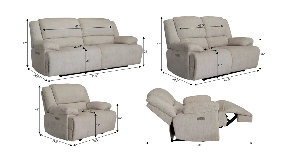 Colburn 3-pc. Power Living Room Set Dimensions
